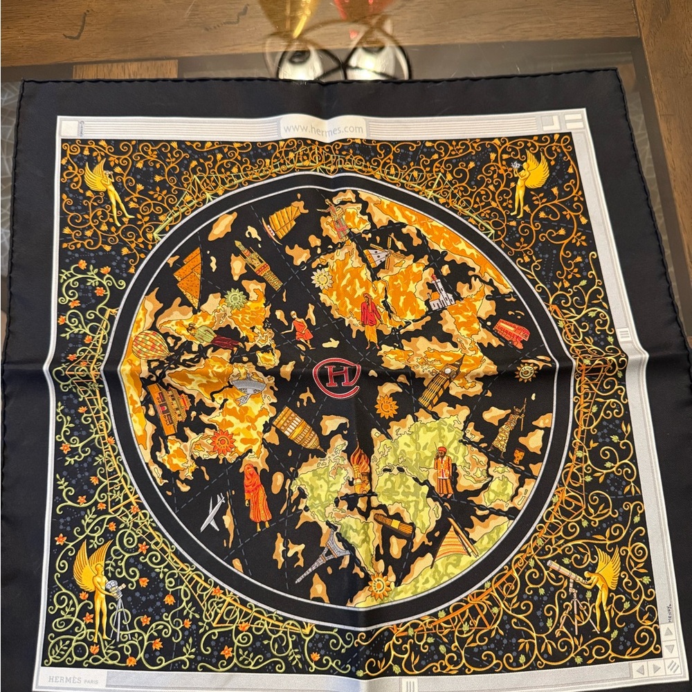 Hermès Black and Orange Silk Scarf